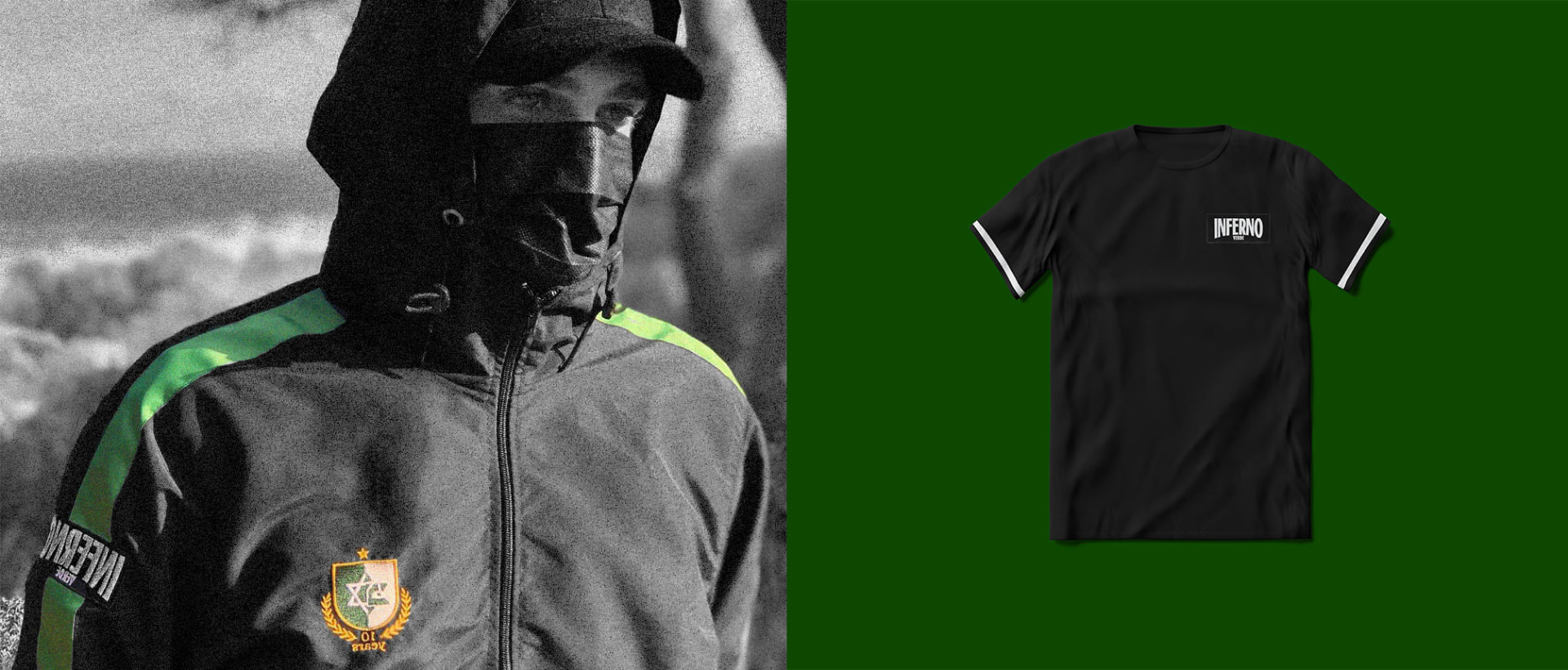 Apparel — tracksuit and tee, worn on the terraces.