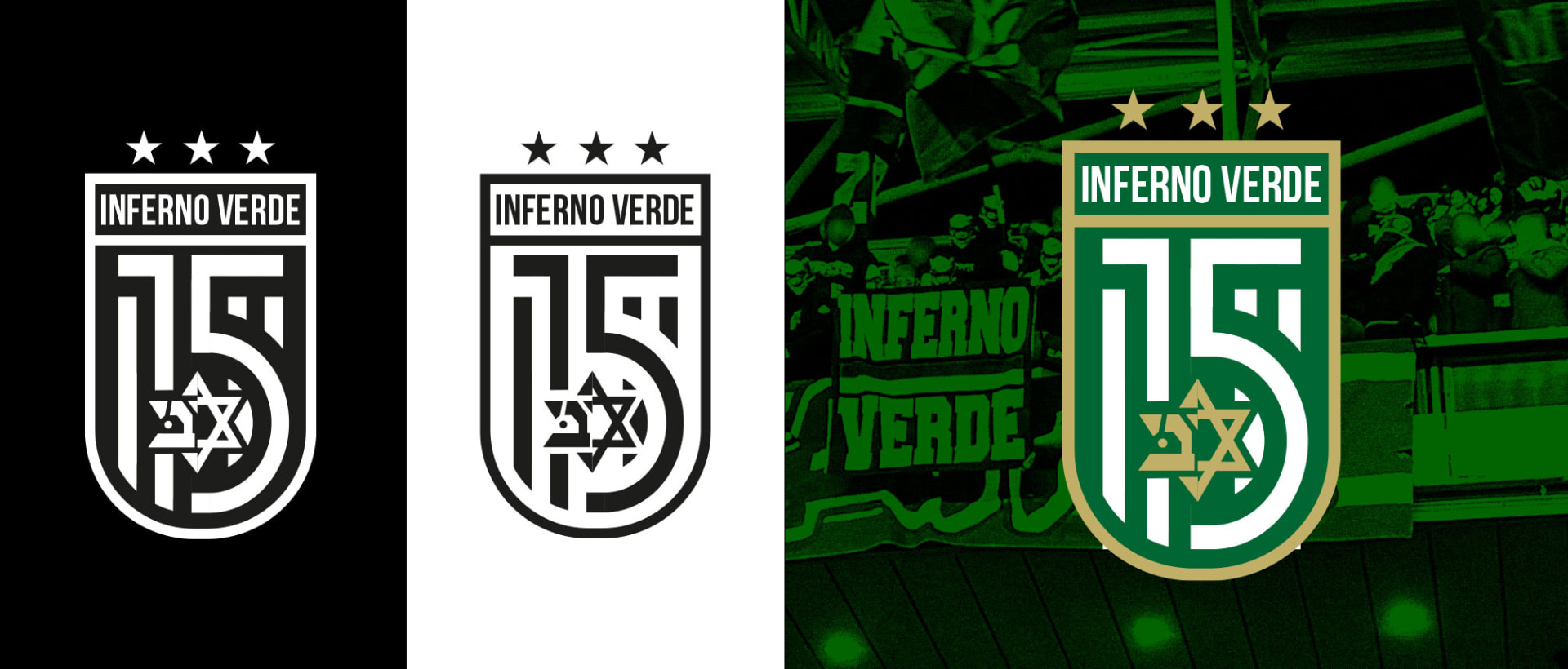 Inferno Verde crest — mono and color applications